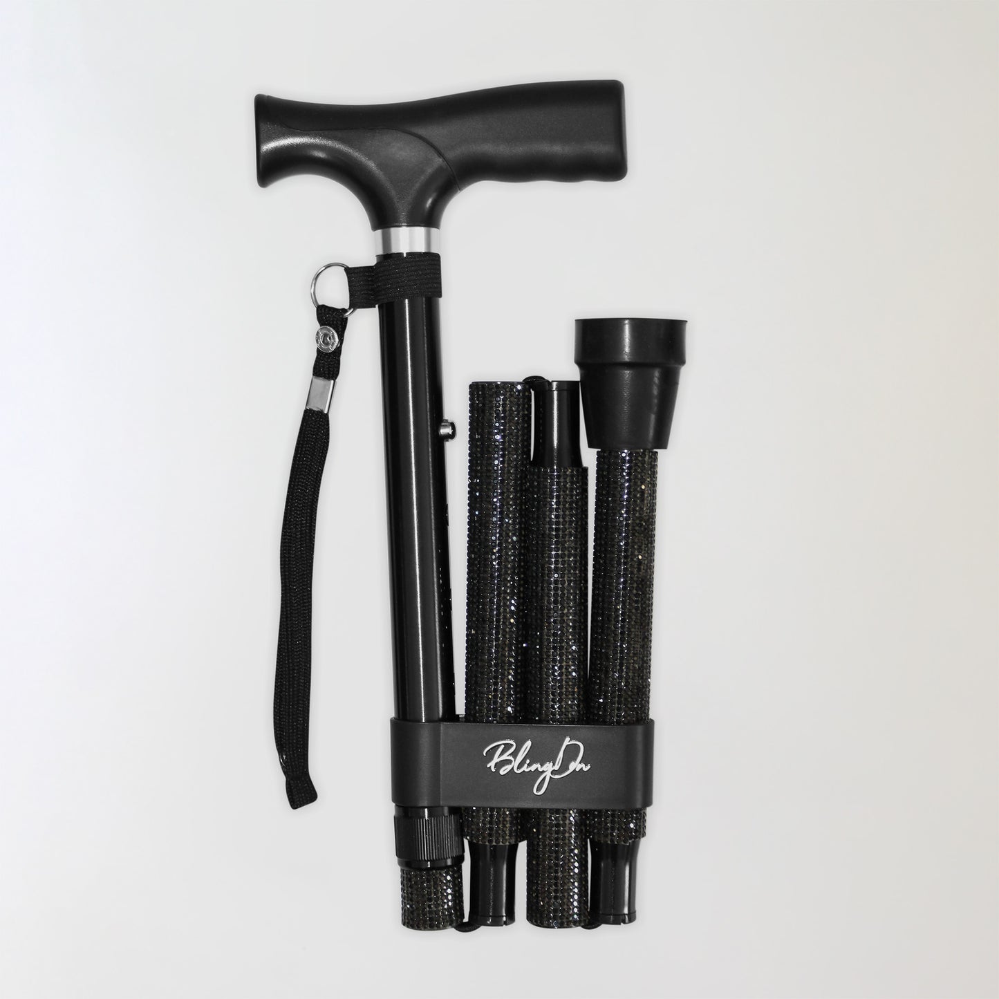 Black bling folding cane with adjustable handle 