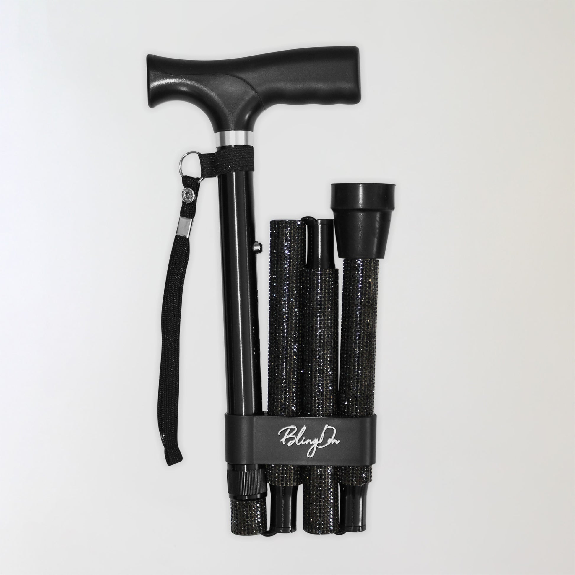 Black bling folding cane with adjustable handle 