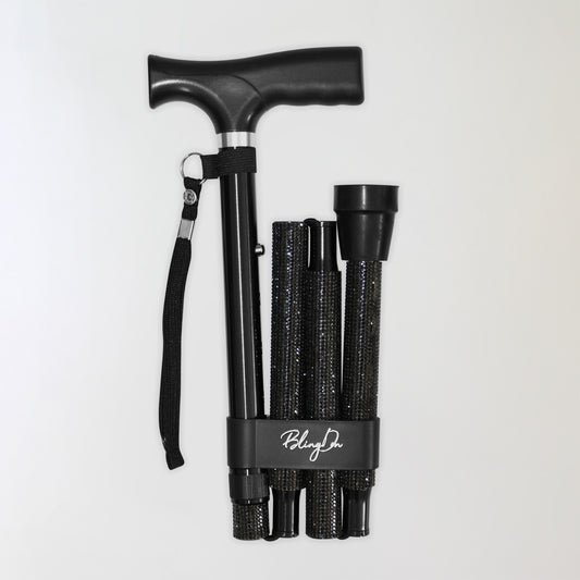 Black bling folding cane with adjustable handle 