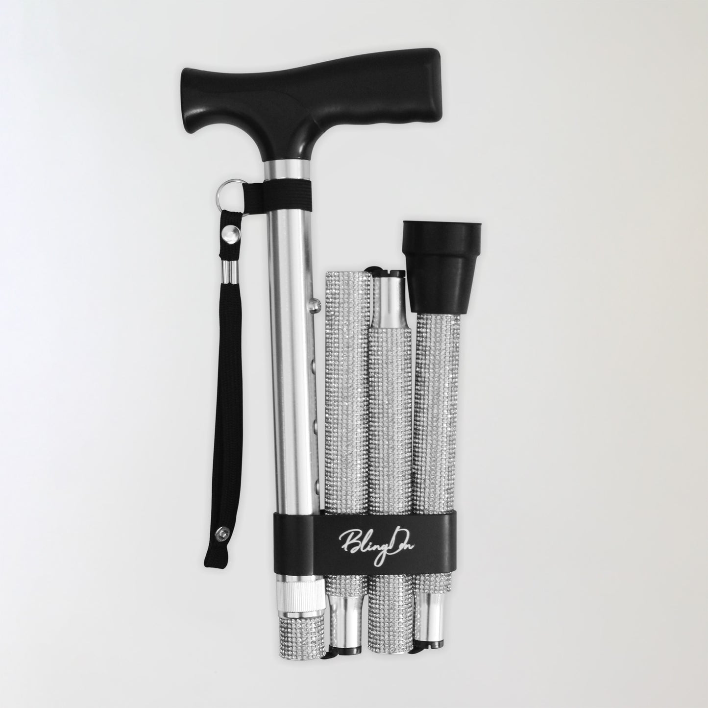 Collapsible  bling walking cane with black handle and adjustable 