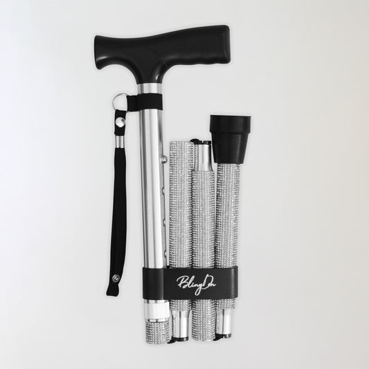Collapsible  bling walking cane with black handle and adjustable 